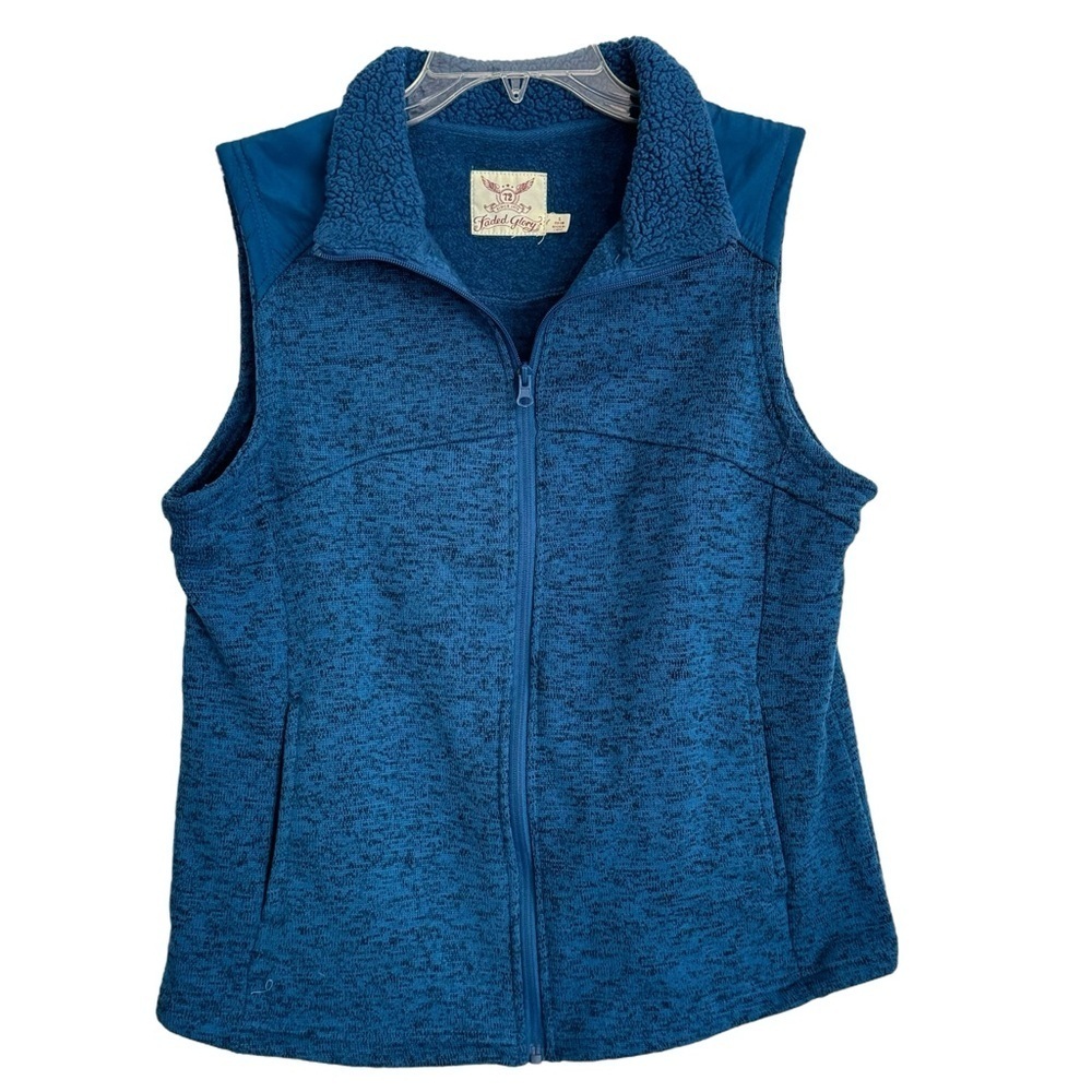 Faded Glory Size L (12-14) Fleece Lined Full Zip Blue Sherpa Collar Vest